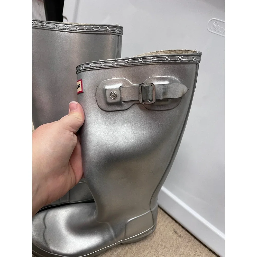 Hunter Original Tall Silver Metallic Rain Boots Big‎ Kids 4M/5F